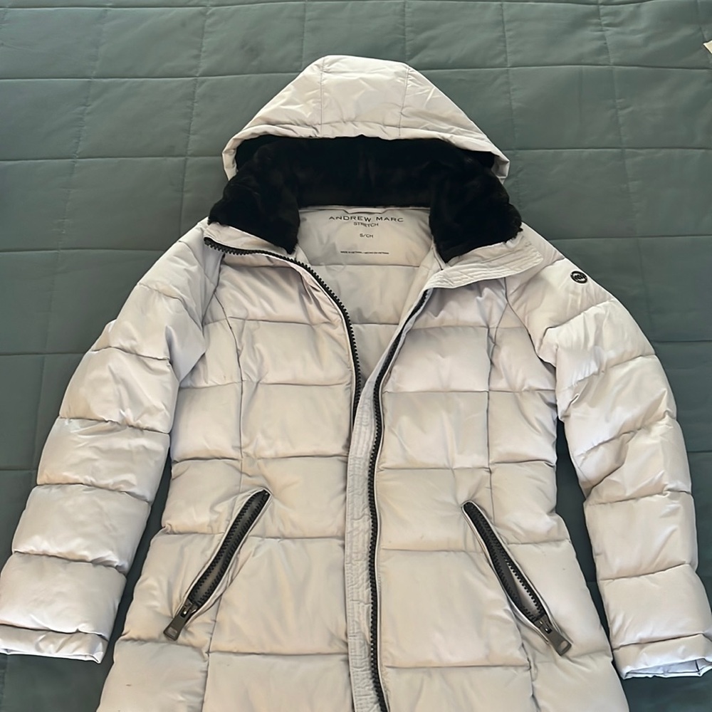 Andrew Marc long puffer jacket, s, grey